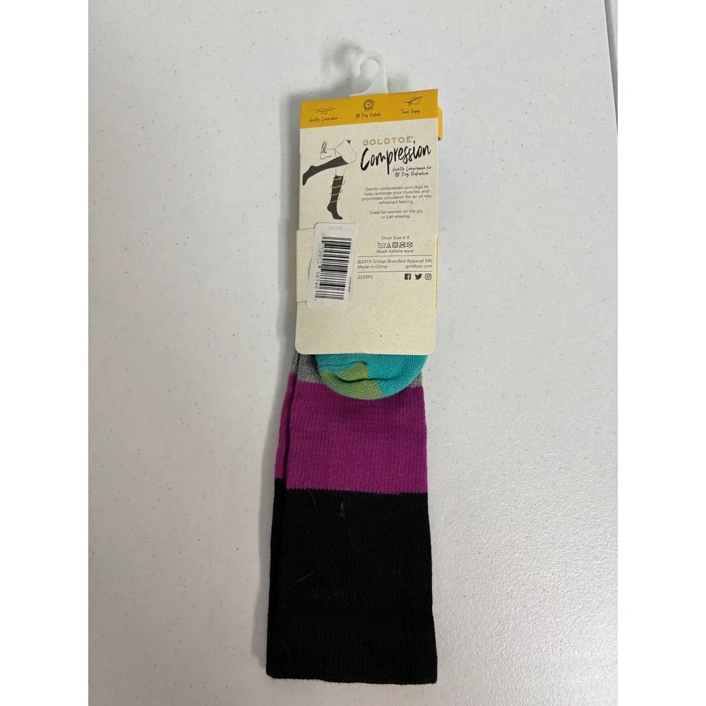 Womens Compression Socks Bundle 3 Pairs Dr Motion Goldtoe Navy Striped Tan NWT